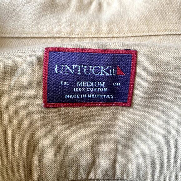 Untuckit Mens Coteaux Button Up Shirt Tan Utility 100% Cotton Size Medium - Picture 4 of 4